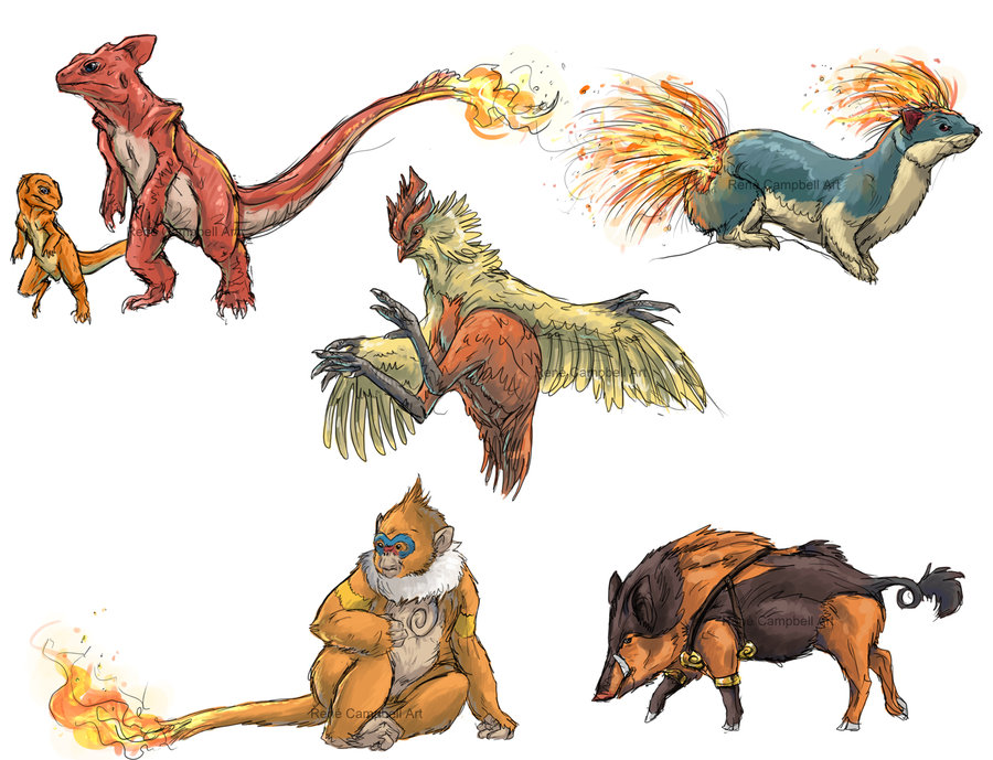 realistic_pokemon_sketches__fire_2nd_evolutions_by_nauvasca-d5jf5si