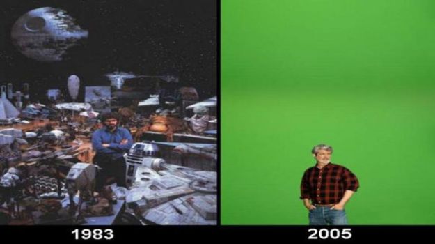 George Lucas orijinal üçlemenin setinde vs prequel üçlemenin setinde