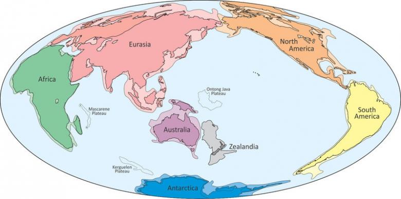 An illustration shows what geologists are calling Zealandia, a continent two-thirds the size of Australia lurking beneath the waves in the southwest Pacific