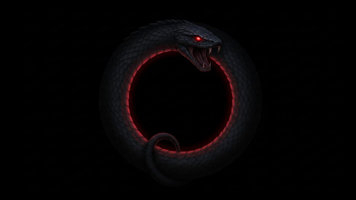 Kendi kuyruğunu yiyen yılan (Ouroboros), yapay zekâ illüstrasyonu