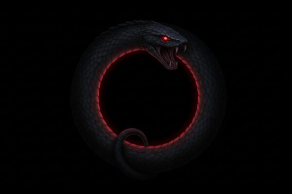 Kendi kuyruğunu yiyen yılan (Ouroboros), yapay zekâ illüstrasyonu