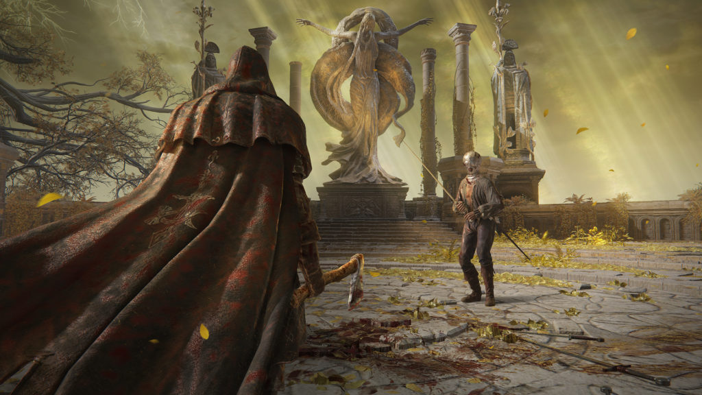 Two different players standing in front of each other before a duel in the game Elden Ring by FromSoftware