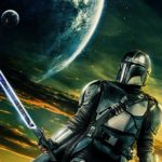 Mandalorian aka Din Djarin holding darksaber wiith his hand in the season 3 poster