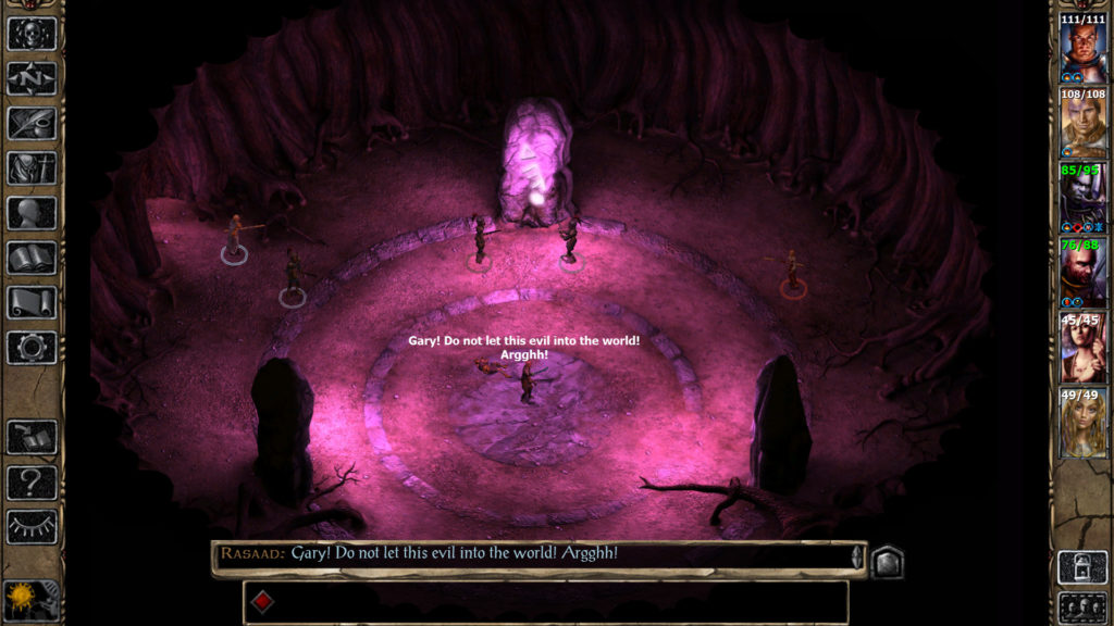 Baldur's Gate oyunundan bir büyüsel çağrı sahnesi.
