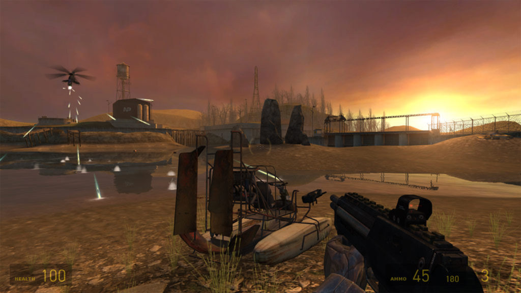 Valve yapımlı Half Life 2 oyunundaki bir helikopter çatışma sahnesinden bir kare
