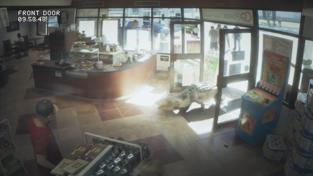 Rockstar Games yapımı GTA 6 oyununun trailerından bir görsel, içinde bir timsah var.